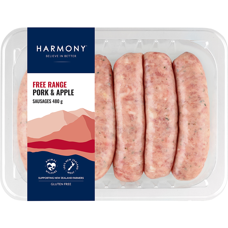 new Harmony FR Pork & Apple Sausages MAP (CTN-8) (450g)